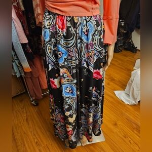Cupio Black Floral Paisley Maxi Skirt with Blue & Pink Accents